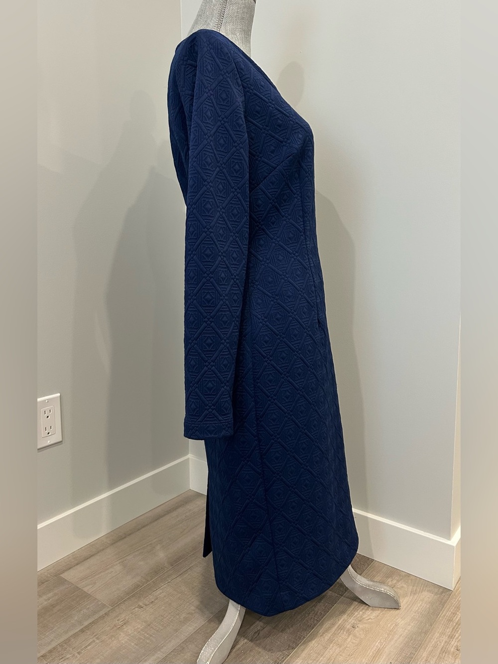 Betsey Johnson Size 8 Textured Geometric Diamond Dress Long Sleeve Navy Blue - Picture 8 of 16